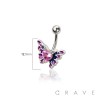 316L SURGICAL STEEL PINK CZ HEART BUTTERLFY NON DANGLE BELLY BUTTON NAVEL RING 